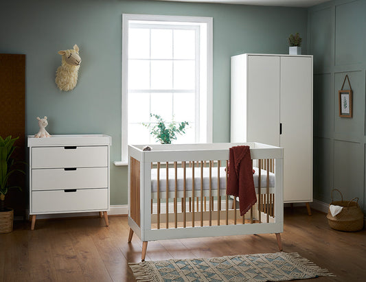 Obaby Maya Mini Scandi 3 Piece Nursery Room Furniture Set White Natural