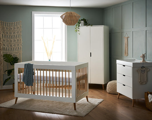 Obaby Maya Scandi 3 Piece Nursery Room Furniture Set Natural & White